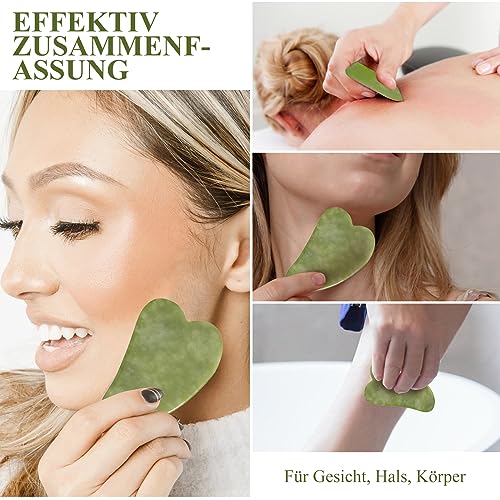 Scettar 6 Stück Jade Gua Sha Stein Set, Natürlicher Jade Massageroller, Gesichtsroller Massagewerkzeug für Augenschwellungen Hautstraffung Face Massager – Bild 6