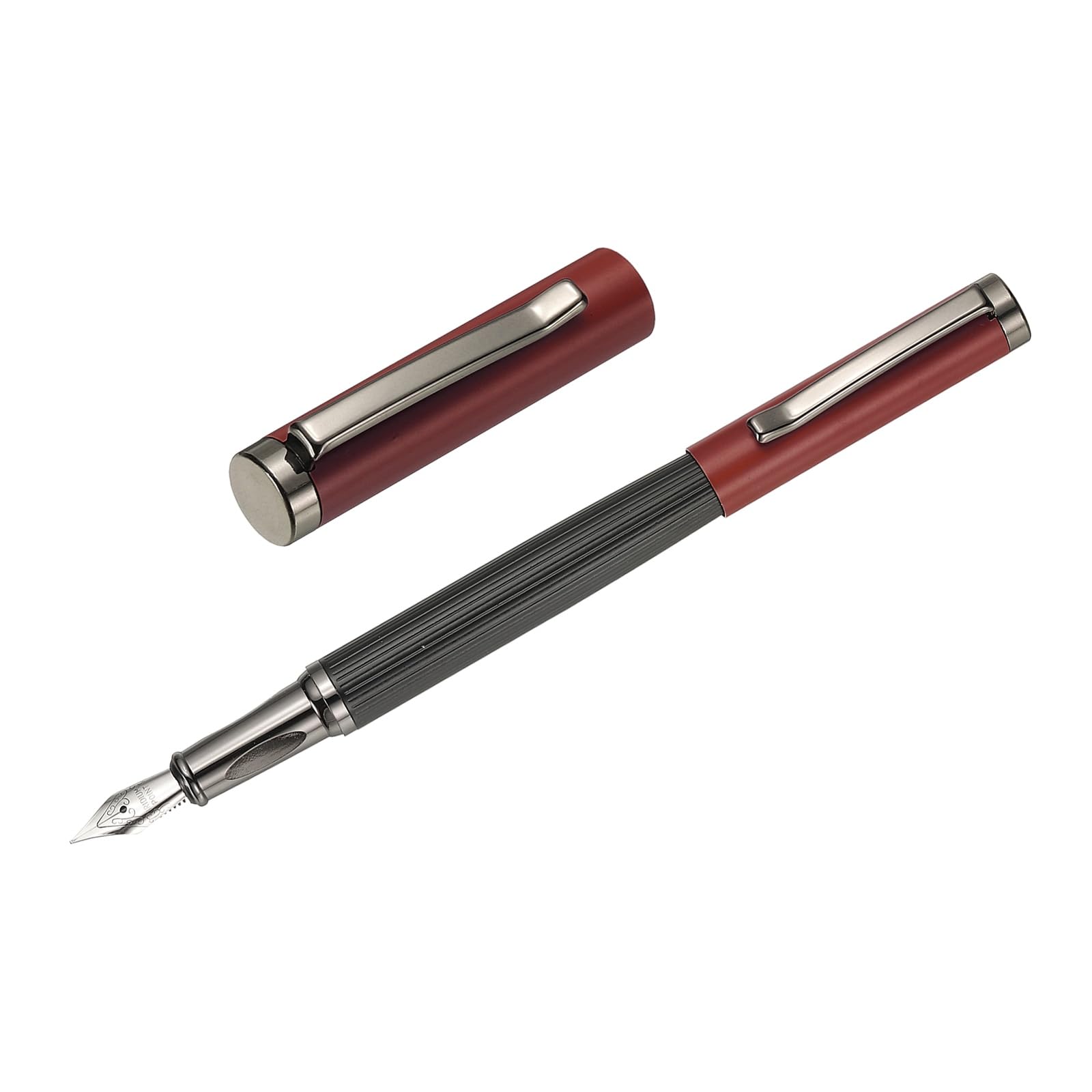PATIKIL Fountain Pen Medium Nib, Metal Fountain Pen Barrel Handcrafted Pen for Professional Office Journaling Gifts, Red