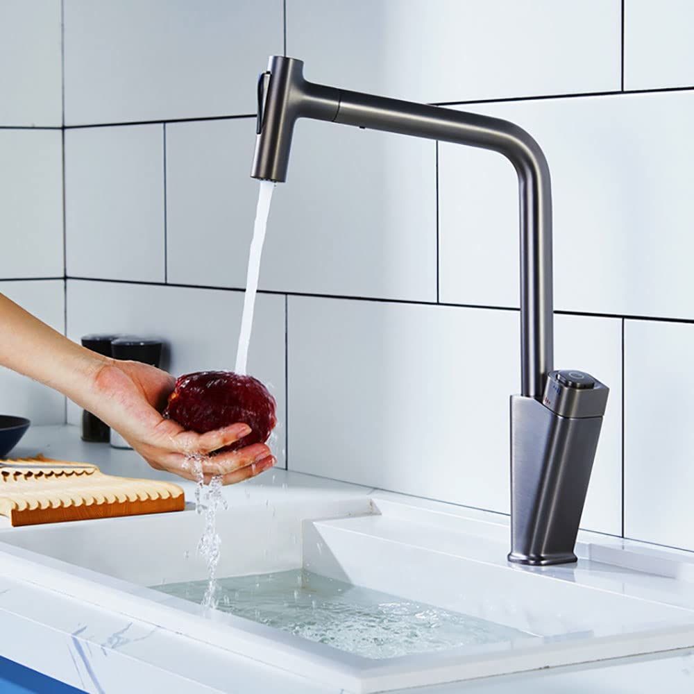 QHQQXN Wysuwana bateria kuchenna, komercyjna, z pojedynczym uchwytem, ​​czarny, wyciągany kran kuchenny, pojedyncza dźwignia, mosiężne baterie zlewozmywakowe z wyciąganym spryskiwaczem
