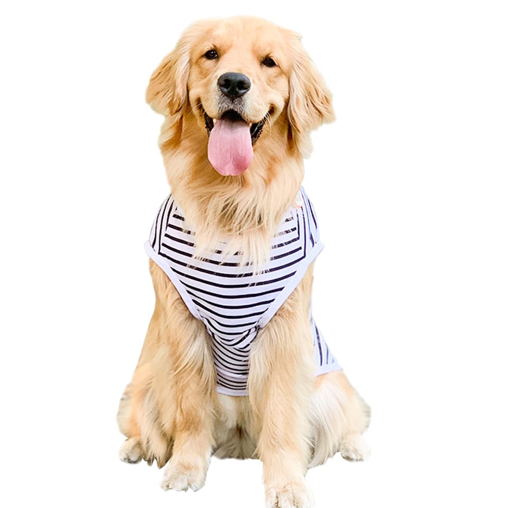 ANIAC Summer Dog Shirt for Medium Dog Girl Boy Cotton Striped Dog T-Shirt White Basic Tank Top Sleeveless Doggy Vest Cooling Pet Clothes for Dogs (