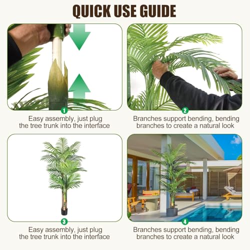 Image of 6ft Tall Triple Golden Cane Palm Artificial Tree Large Tropical Palm Tree UV Resistant Fake Plant in Pot for Indoor Outdoor Big House Living Room Outside Patio Office Home Decor 1Pack