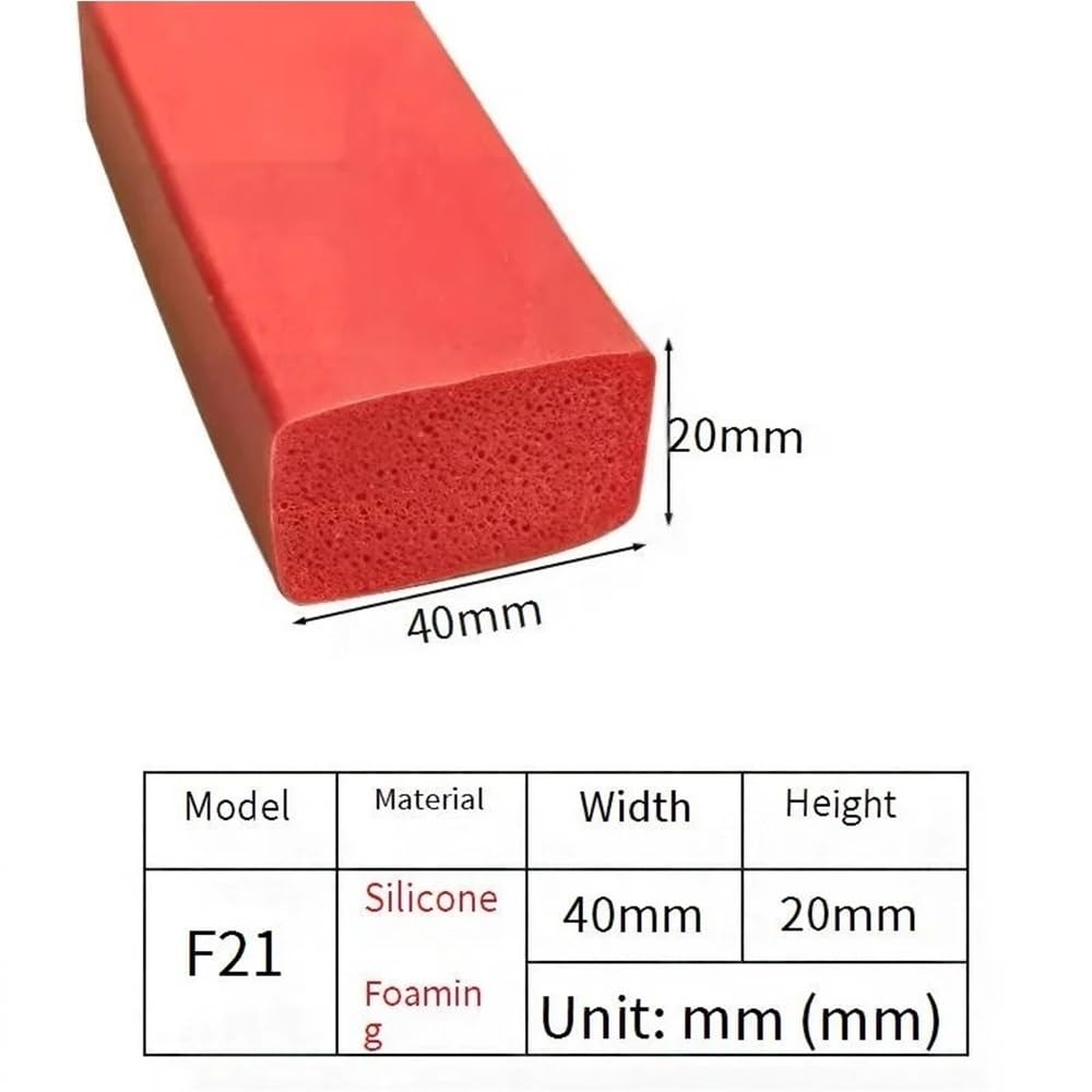 Junta de sellado de silicona Tira de sellado plana espuma silicona con cabezal cuadrado rojo, almohadilla autoadhesiva 1 m rectangular bIanc0(40 * 20mm)