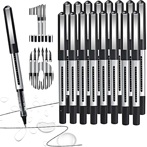 [16 Pack] 0.5mm Black Liquid Ink Pens &ndash; Smooth Writing Rollerball Pens for Journaling,...