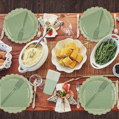 EVYIENEN 75pcs Plates and Napkins Set Party Supplies, Scalloped Paper Tableware Forks Disposable Dinnerwaret Kit for 25 Guests Baby Shower Bridal - Image 8