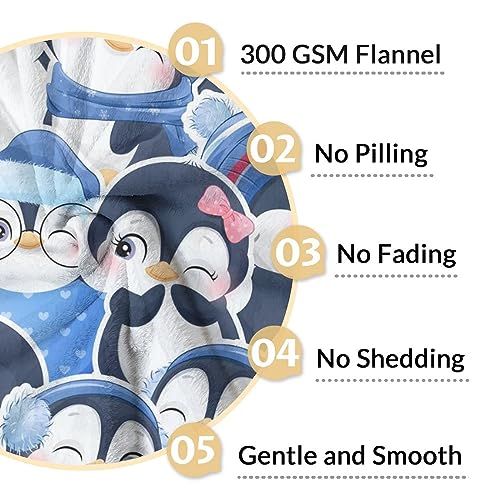 Penguin Blankets - Soft Fuzzy Blanket Throw for Kids, Adults - 40"x50" Flannel Blankets for Couch & Sofa - Blue Cute Blanket Gifts