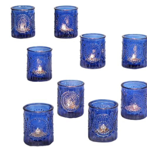 MATAHUM 36pcs Blue Votive Candle Holders, Tea Light Candle Holders for Wedding Shower, Party, Home Decor, Glass Candle Holder, Blue Votives for WeddingTable Centerpiece Gifts