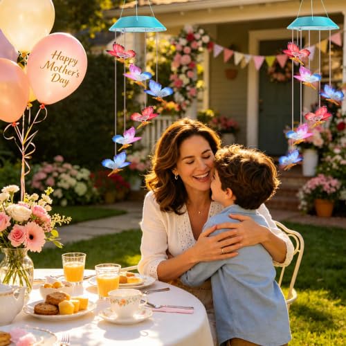 Image of Toodour Solar Wind Chime, Color Changing LED Swaying Butterfly Wind Chimes, Upgrade Butterfly with Fluttering Wings, Waterproof Solar Outdoor Light Decor for Garden Window Patio, Gift for Mom Grandma
