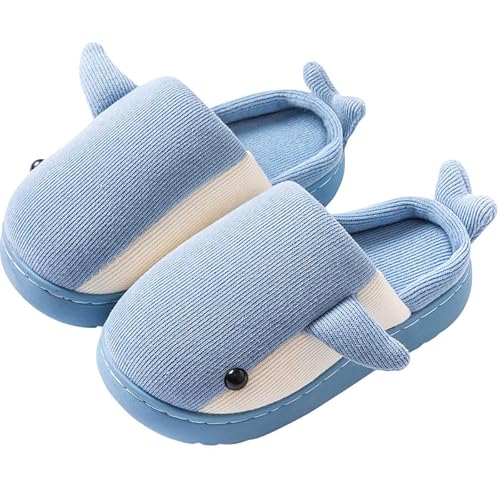 Zapatillas de estar por casa para niños cerradas suaves de felpa para invierno, pantuflas acogedoras y divertidas, pantuflas para casa para niños y niñas, zapatillas de casa para interiores, Azul