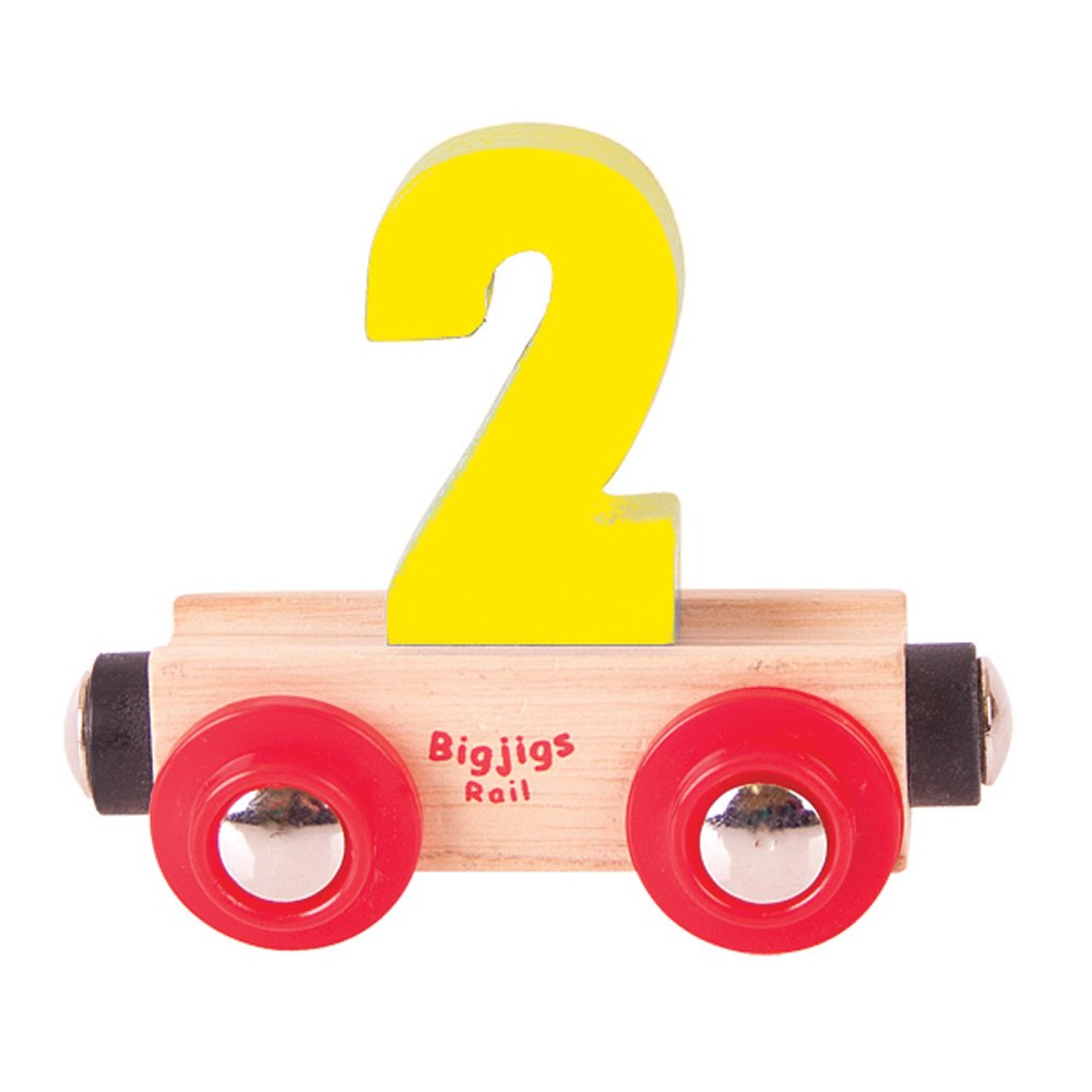 Bigjigs Rail Wooden Rail Name Number 2 (Yellow) Personalised Wood Railway Carriage