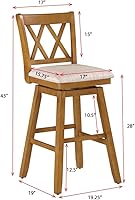 Vista 63 de Home Brookline Swivel Bar Stool Chair with 360° Turn Mechanism, Rustic Farmhouse Stools for Kitchen Counter with Cushion, 24" Seat Height, Black