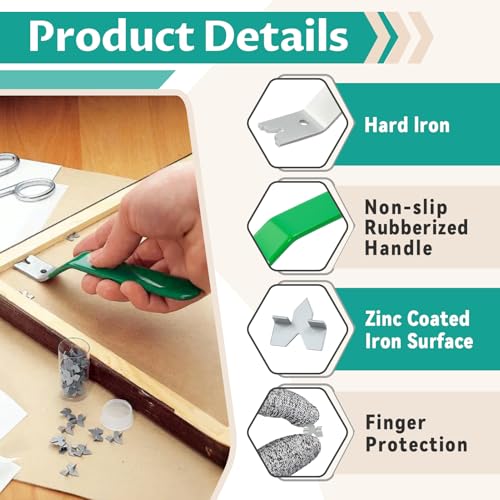 Image of Glazier Push Points Setting Tool with 120 Glazier Points - Easy-Grip | Fits Glass, Pictures, Cross Stitch, Zinc Iron Anti-Rust Fasteners, Comes With 4 Protective Finger Cots For Safe Operation