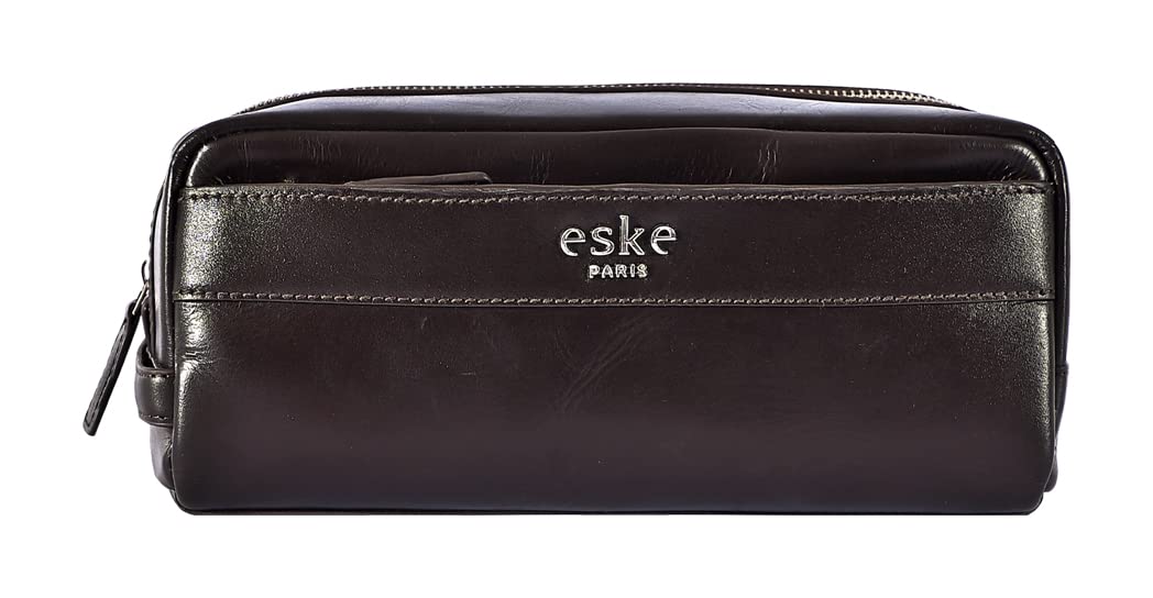eske Clark Unisex Leather Travel Cosmetic Pouch - Utility Pouch - Toiletry Organizer Bag - Makeup Organizer - Cosmetic Bag