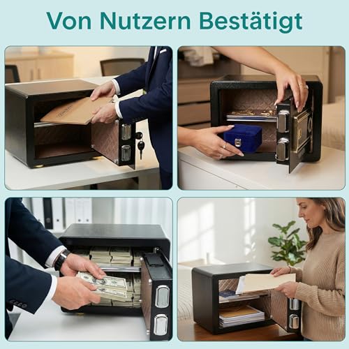 SereneLife 18L Tresor, Safe Für Zuhause Feuerfest & Wasserdicht, Digitaler Heimtresor mit Zugriff per Fingerabdruck, Möbeltresor mit Code & Schlüsseln, Safe Box für Wertsachen, Bargeld, Schmuck, Gold