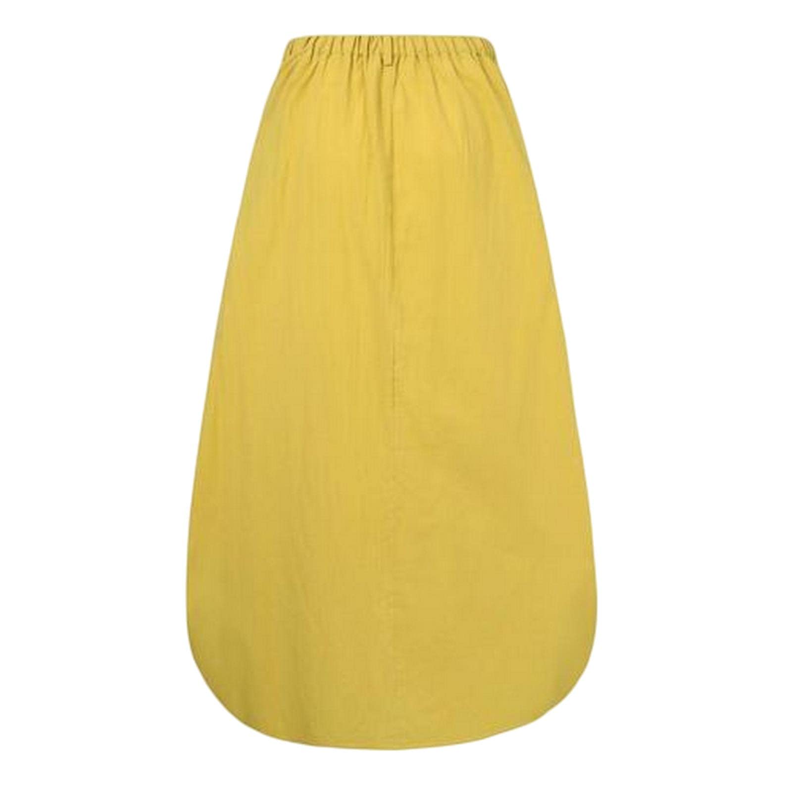 Falda larga para primavera, verano, casual, falda larga para mujer, cintura alta, color sólido, mezcla de algodón, dobladillo grande, maxi falda, amarillo, 44