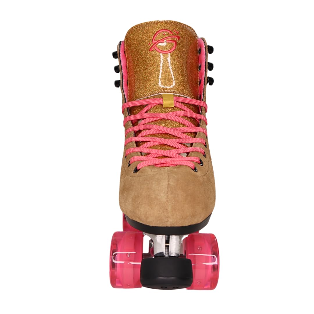 Galaxy Skates Venus Rose LED Roller Skates - Women's Suede Leather Light Up Quad Skates, Indoor Outdoor Skating, Premium Roller Skates Multiple Sizes (8)