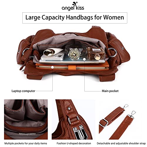 Image of Angel Kiss Purses and Handbags for Women Washed Vegan Leather Crossbody Hobo Satchel Shoulder Tote Purse