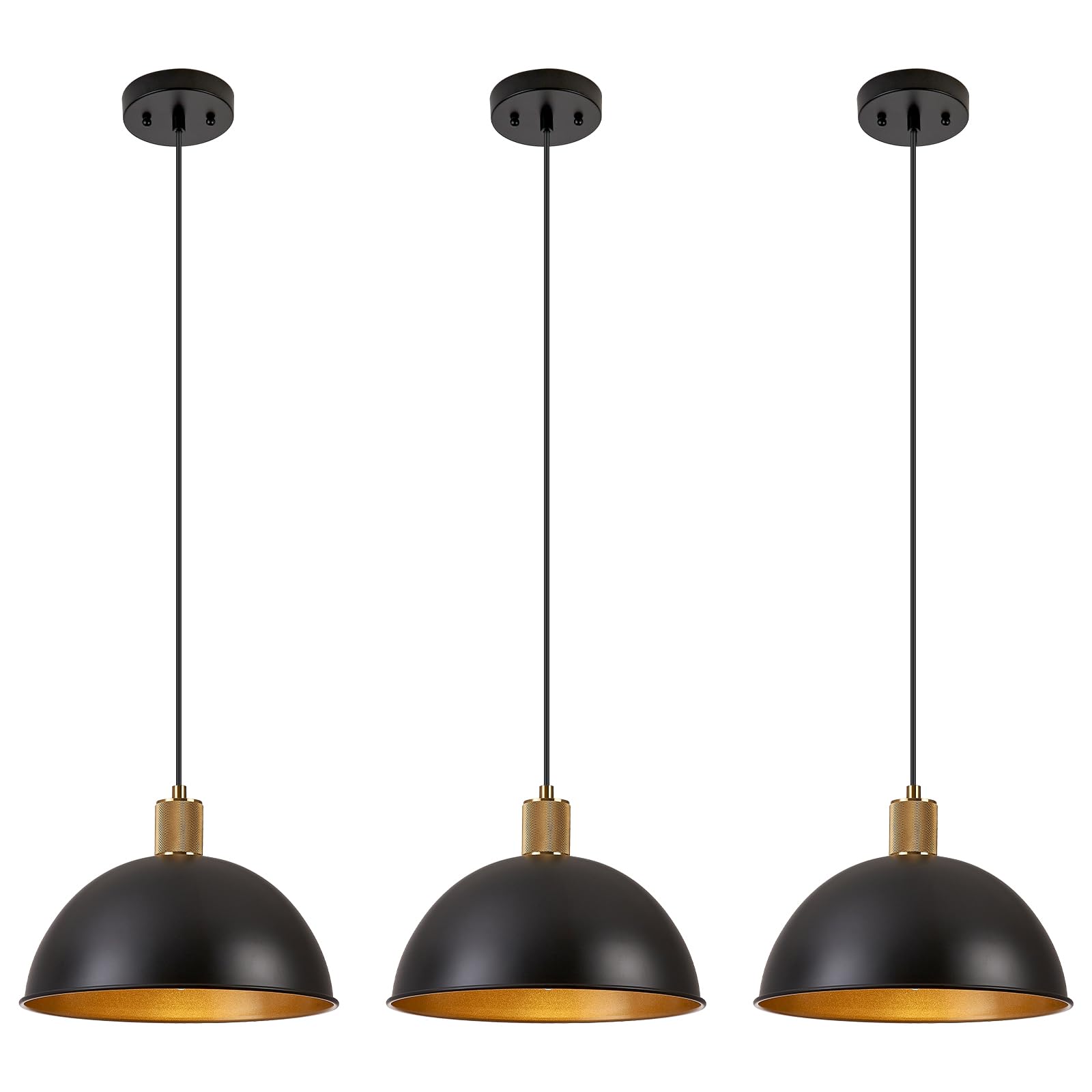 Photo 1 of FYNVEX 12-inch Dome Pendant Light, Black, 3-Pack