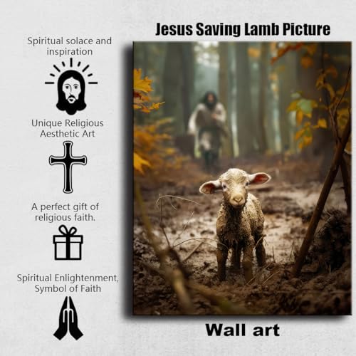 religious wall decor for prayer room christian wall art for christmas decorations indoor jesus and lamb canvas wall prints jesus running after lost lamb picture for home decor baptism gifts for boys-girl serenity prayer wall art a-333
