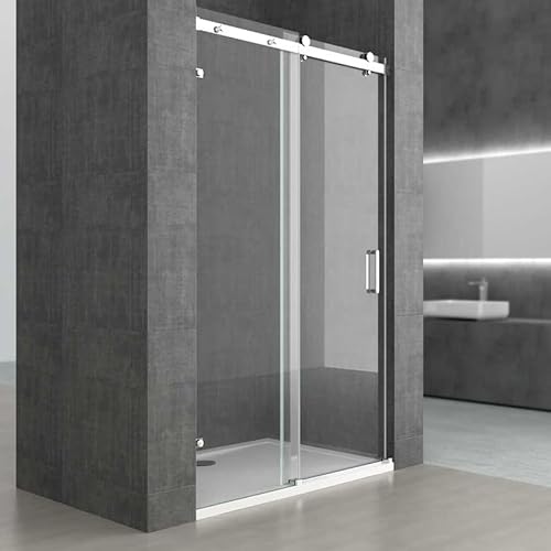 Durovin Bathrooms Frameless 1400 Shower Door for Sliding Shower Enclosure - 8mm Thick Transparent Safety Glass - Side Aluminium Bracket Mount