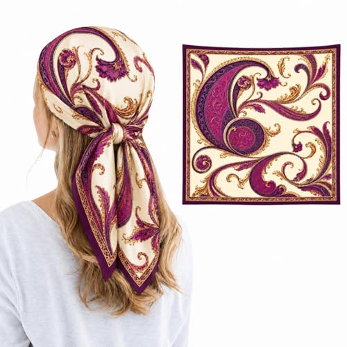 Image of Silk Like Head Scarf for Women Stylish Bandanas for Women Vintage Hair Scarf Wrap and Sleeping, Boho Floral Print Square Bandana Gift
