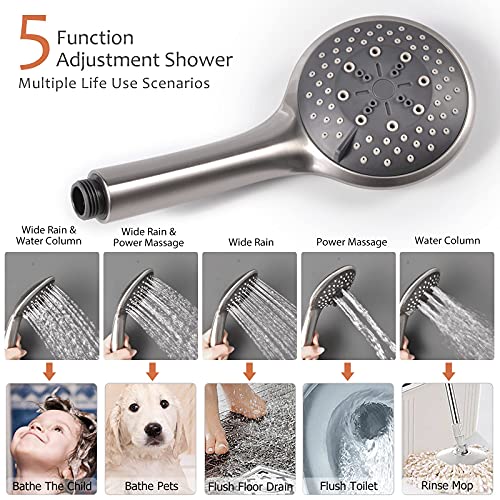 Haoxin Outdoor Shower Fixtures With 5 Function Hand Shower,Exposed Rain Shower System Set,Outdoor Shower Faucet Brushed Nickel,Hxsn06U #TOP3
