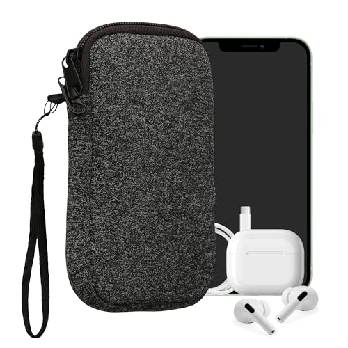 kwmobile Custodia in Neoprene con Zip per Smartphone XL - 6,7/6,8' - Astuccio Portacellulare a Sacchetto con Cerniera - Borsa in Antracite/Bianco