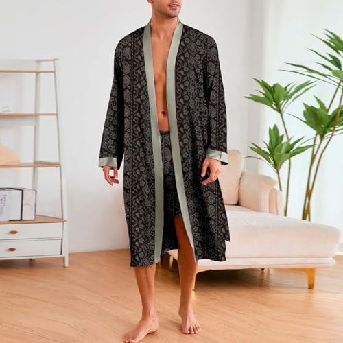Men's 2 Pcs Robe Silk Satin Kimono Bathrobe with Pants Set Lightweight Soft Sleepwear Fashion Comfy Luxurious Pajamas2