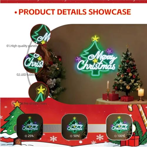 Image of 24 Inch Custom Merry Christmas Neon Sign, Led Signs for Wall, Neon Christmas Decorations for Window Bedroom Bar Coffee Shop Indoor Business