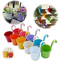 Maceteros Ventana Amazon GIOVARA Juego de 10 Jarrones de Flores de Metal Florero para Colgar Canasta sin Orificio de Drenaje, Gancho Desmontable, Balcón Jardín Decoración para el Hogar