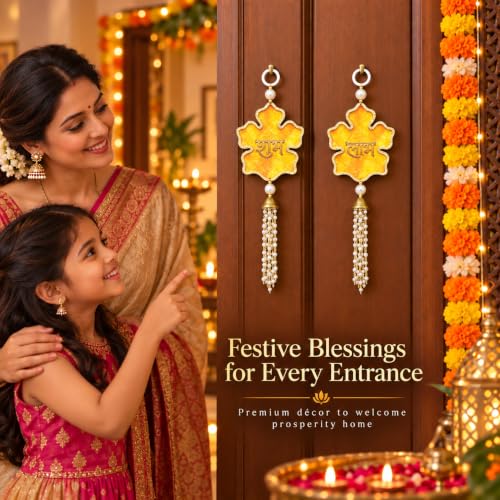 Image of Akaar Decor Artificial Marigold Door Hanging Toran | Diwali Decoration Items for Home Decor| Festive Decor| Office Decor| -(L:Approx. 2.5ft) (Acrylic Shubh Labh Yellow)
