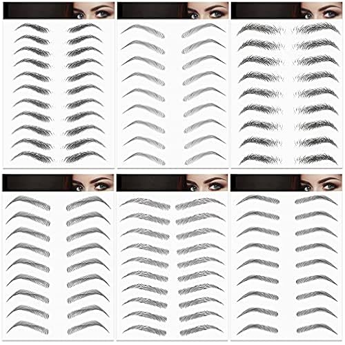 Blulu 6 Sheets 4D Eyebrow Tattoos Stickers Waterproof, Vivid Styles