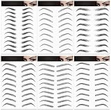 Blulu 6 Sheets 4d Hair-like Waterproof Eyebrow Tattoos Stickers Transfers Temporary Brow Tattoo Peel off Grooming Shaping Sticker in Arch Style, 66 Pairs Black(Vivid Styles)