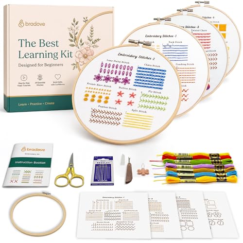 Bradove Classic Embroidery Stitches Practice Kit, Embroidery Kit for Beginners, Beginner Embroidery Kit for Adults, Hand Embroidery Kit for Kids, Stitches Kit