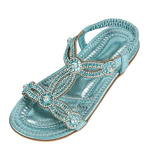 Girls Glitter Sandals Ankle Strap T-Strap Pearl Open Toe Breathable Summer Sandals Dress Wedding Shoes for Kids