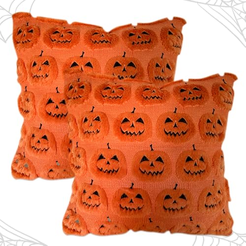 MIFKLMV Halloween Throw Pillow Covers, Set of 2 Ghost&Pumpkin Pattern Design Throw Cushion Covers, Fall Decor Pillowcases,for Couch, Sofa, Bedroom, Home Decor 45x45cm-C