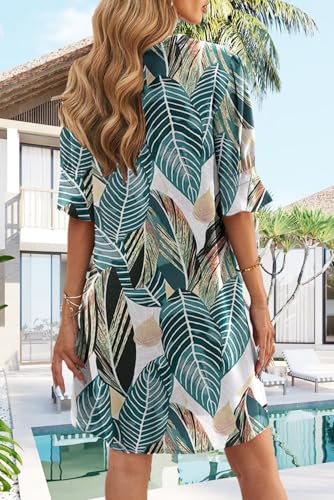 Image of QACOHU Summer Dresses for Women V Neck Ruffle Short Sleeve Casual Shift Dress