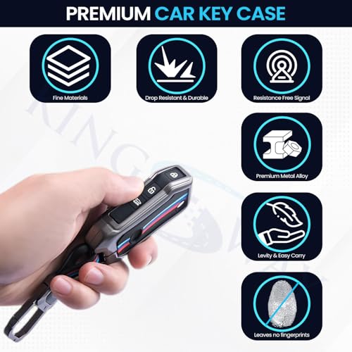 Image of KINGSWAY Kia Car Key Cover and Keychain Perfect Shape and Compatible with 3 Buttons Smart Key of All Kia Cars, Remote Key Shell, Key Case, Car Key Chain Cover, 360 Protection, Gunmetal Grey