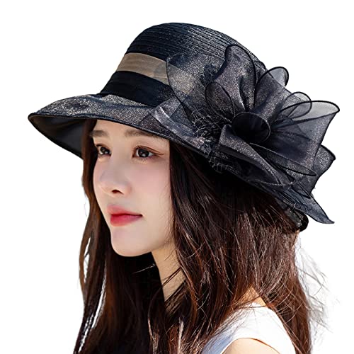 Tocado de mujer Lady Tea Iglesia Boda Sombrero de Novia Sombreros para Plantas, Negro , Talla única