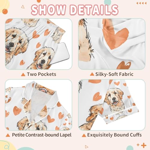 senya Golden Retriever Satin Summer Pajama Sets Silk Short Sleeve Button Down Sleepwear3