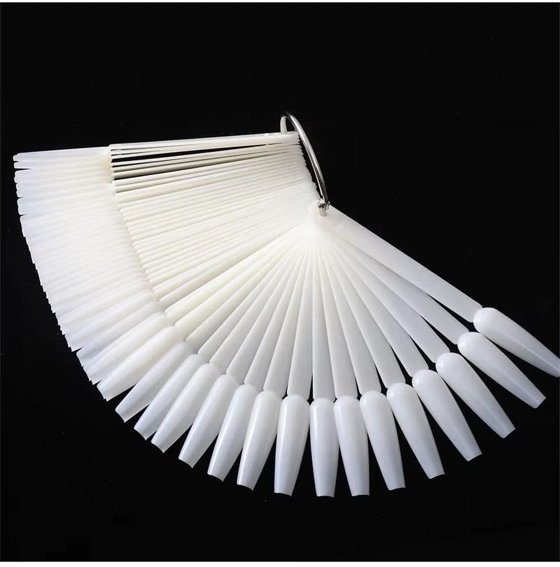 Natural Nail Sample Swatches Sticks, Pointed Tip Practice Nail Art, Polish Stiletto Display Sticks with Ring for Nail Color Display Practice Home DIY Polish Board (50 PCS NATURAL STILETTO NAILS)-image-42