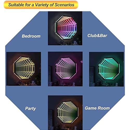 Lustro LED Infinity, tunelowe światło 3D zdalnie sterowane z efektami zmiany kolorów, sensoryczne światło LED zapewniające wyjątkowe wrażenia wizualne, 30 cm