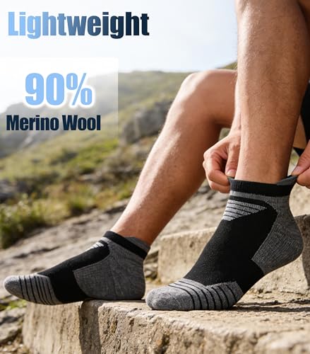 Image of 90% Merino Wool Athletic Breathable Low Cut Socks for Men 3 Pairs