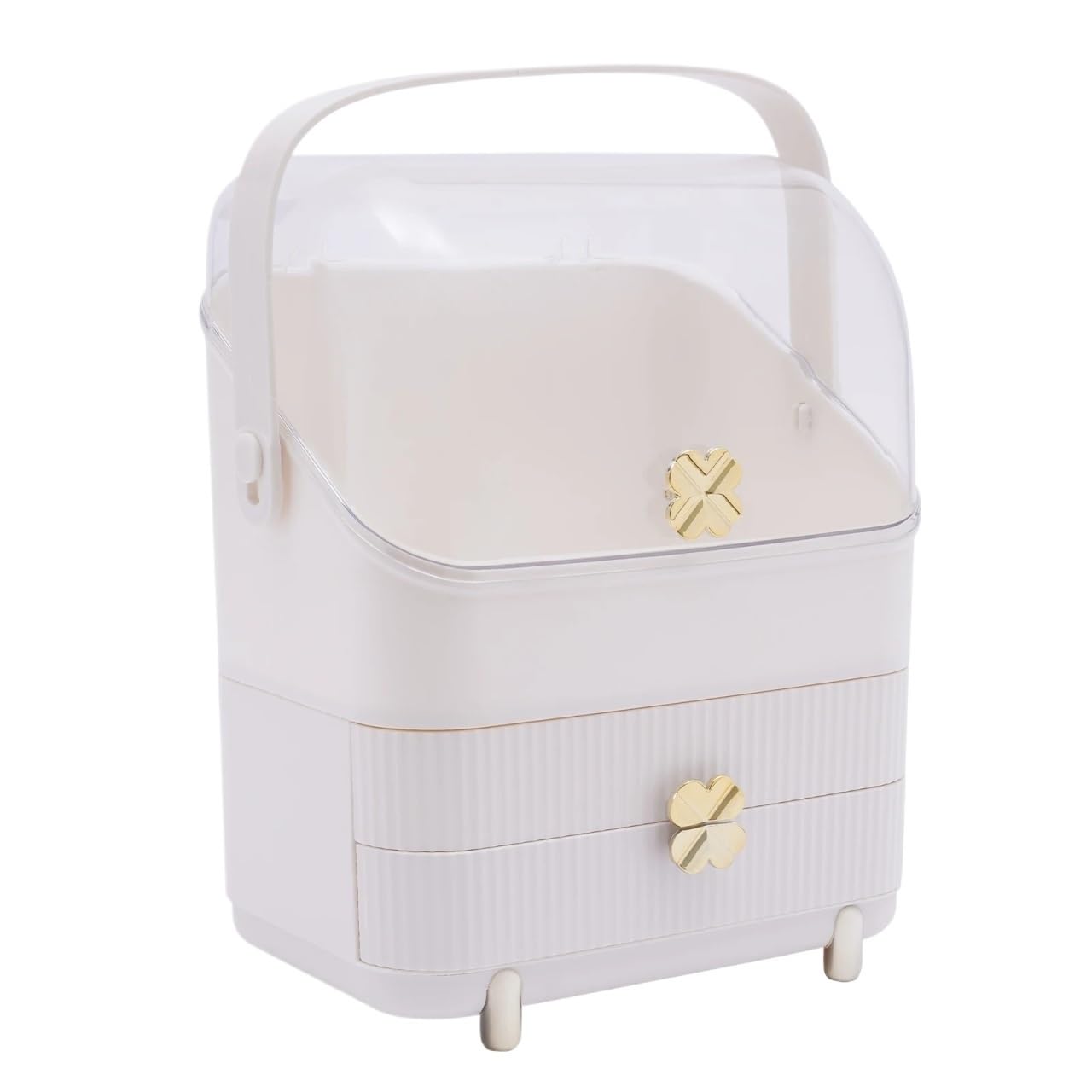 SkyjOy Makeup Organiser White Cosmetic Organiser Dustproof With Lid Carry Handle Drawers Storage Box For Dresser Bathroom Bedroom