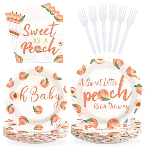 96Pcs Sweet As A Peach Baby Shower Party Supplies Serves 24