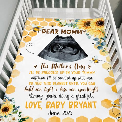 Anniversaree Personalized Ultrasound Photo Baby Blanket, Mommy Safari Animals, Dear Mommy with Ultrasound Picture Blanket First (Baby Ultrasound Blanket 2)