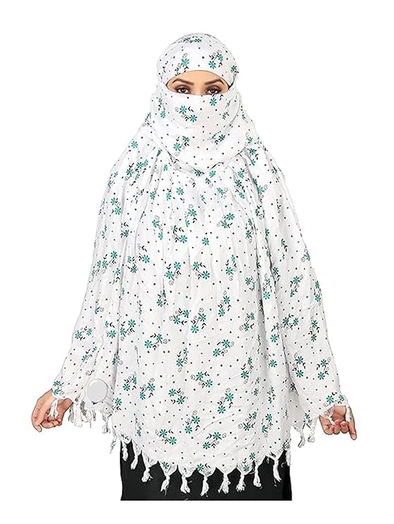HETVIN Cotton Long Scarf Cum Mask Scarves Usable for Vehicle Driver | White Printed Design Fabric | Universal Size | Soft & Breathable Sun Protection | For Girl & Women (Green Flower)