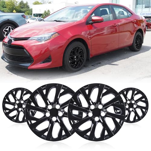 WOLFSTORM 16 Hubcaps for Toyota Corolla 2009-2026/ Corolla Hybrid 2023-2026 Steel Wheels R16 Car Hubcaps Snap On Installation 16 Inch Wheel Rim Cover Set of 4 w/o Decoration Nuts Black Lacquer