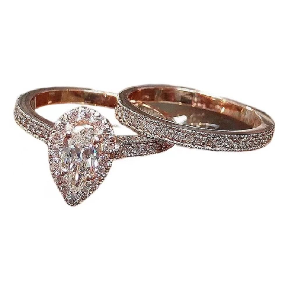 Classic Pear Shaped Water Drop Zircon Engagement Ring Fashion Ladies Trend Ring Set (5)