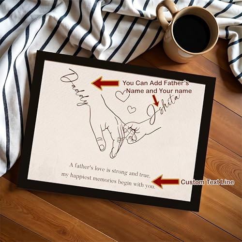Image of Art Street Personalized Gift Framed Art for Father | Father and Child Line Art Custom Name and Quote Wall Decor, Gift for Dad, Customized Framed Artwork for Home and Office, A4 Size 8x12 Inch