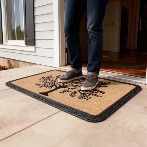 Image of Encasa XO Door Mat for Home Entrance, Polypropylene Floor Mat Tree-Beige